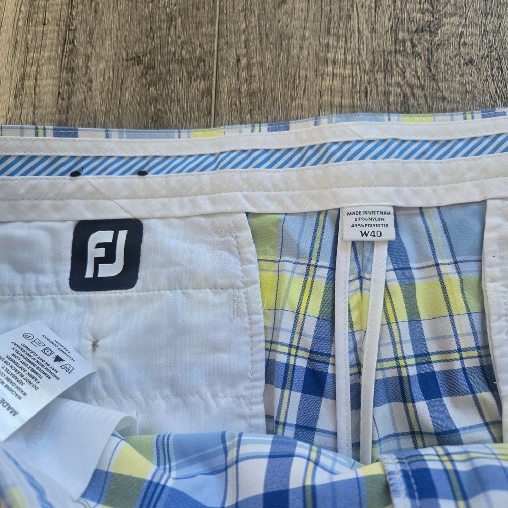 FootJoy Mens Blue Yellow Plaid Golf Shorts Size 40 Performance Flat Front FJ - Picture 4 of 9